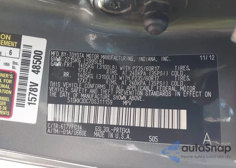 2013 Toyota Sienna Le V6 8 Passenger из США, поврежденный, VIN 5TDKK3DC7DS311159